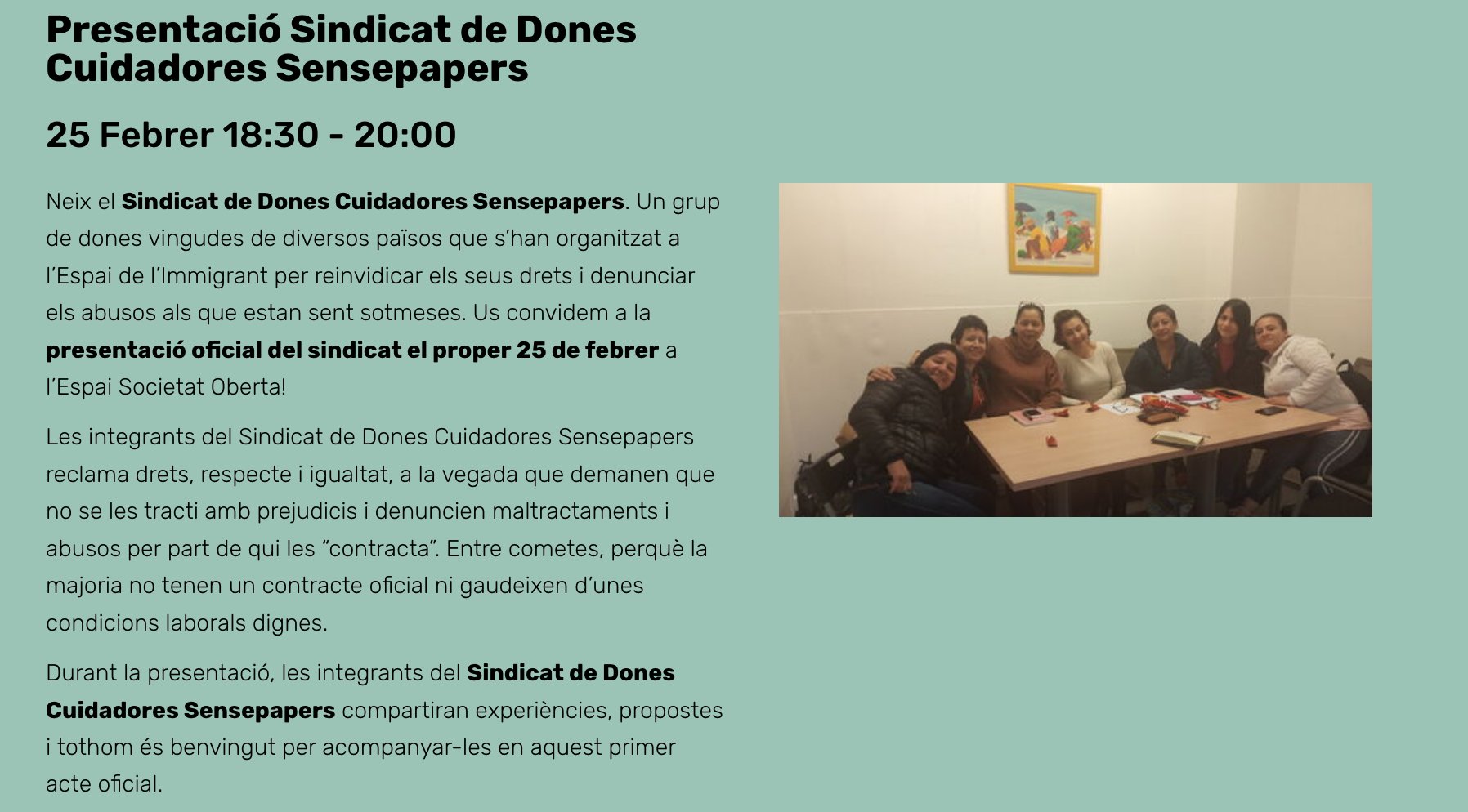 Presentació del Sindicato de Cuidadoras Sin Papeles