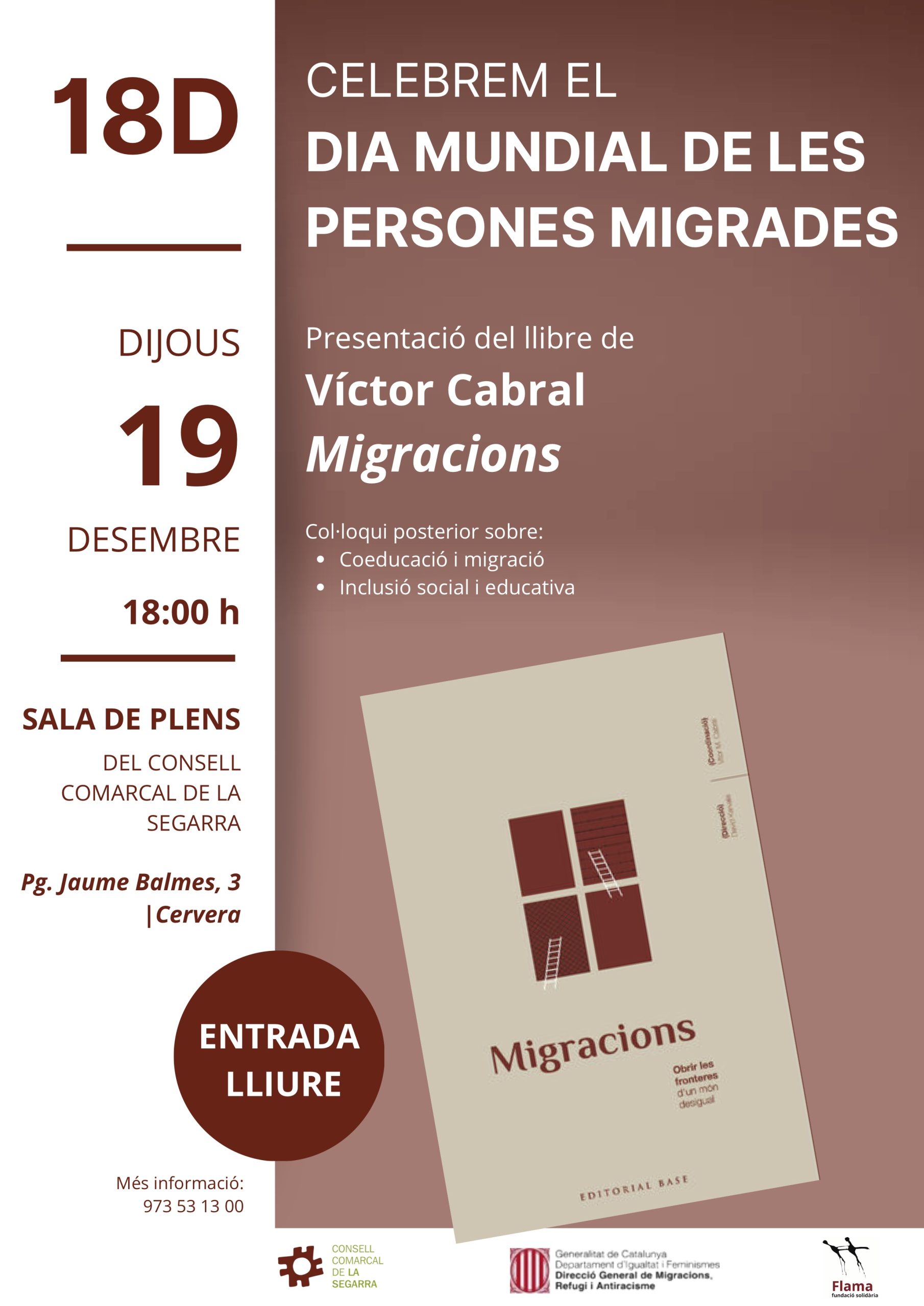 Col·loqui i presentació a Cervera (Lleida) del llibre ‘Migracions. Obrir les fronteres d’un món desigual’